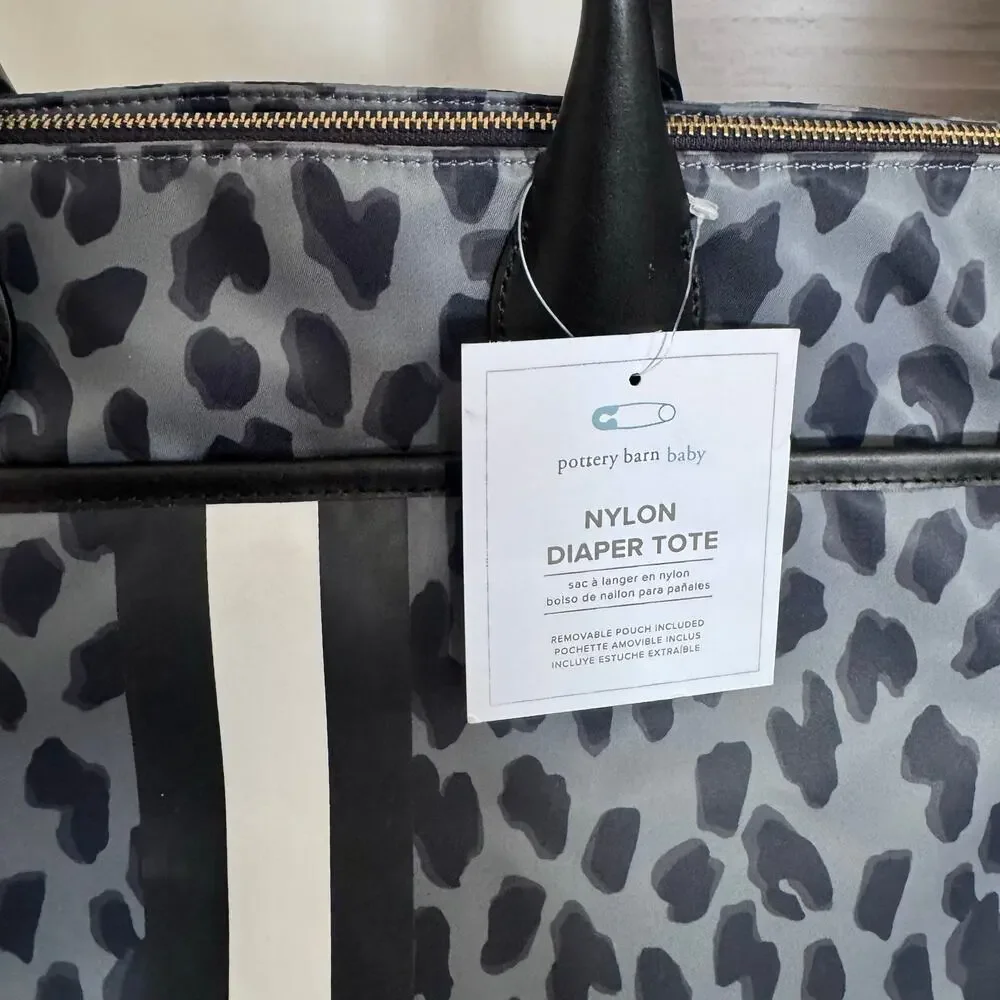 Pottery Barn Kids Diaper Tote Leopard Nylon Black Gray  NEW Carry All Travel NEW